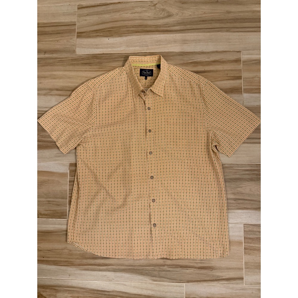Nat Nast Luxury Originals Mens XL Orange Plaid 100% Silk Short‎ Sleeve Shirt